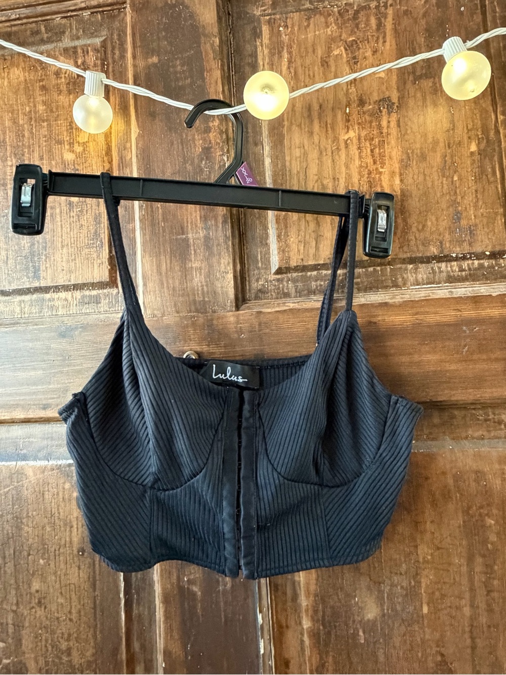 Lulu's Black Ribbed Bustier Crop Top with Front Hooks